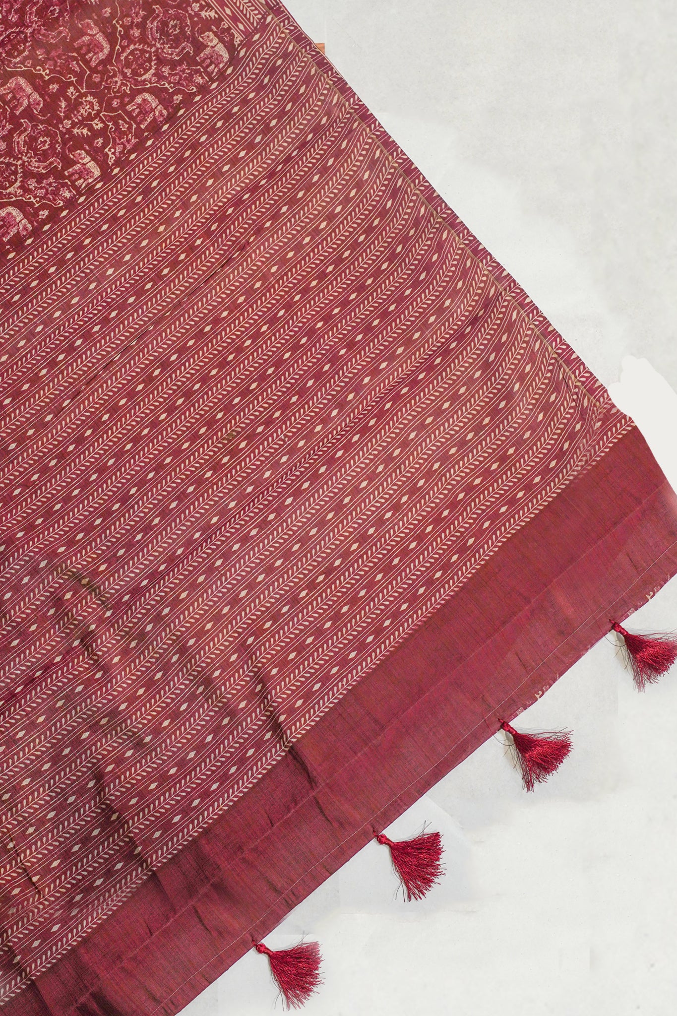 Chocolate Brown Tussar Silk Saree with Kalamkari Print (Washable)
