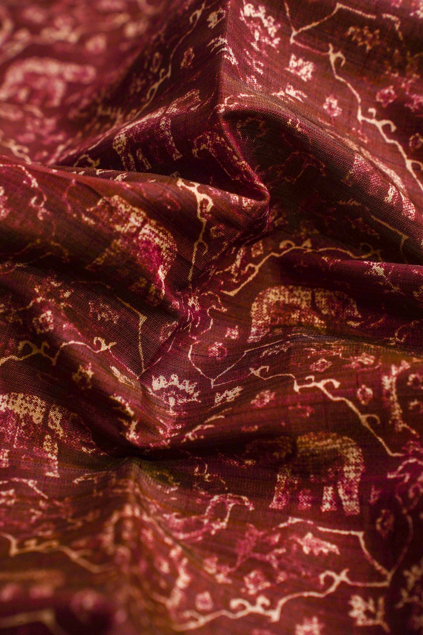 Chocolate Brown Tussar Silk Saree with Kalamkari Print (Washable)