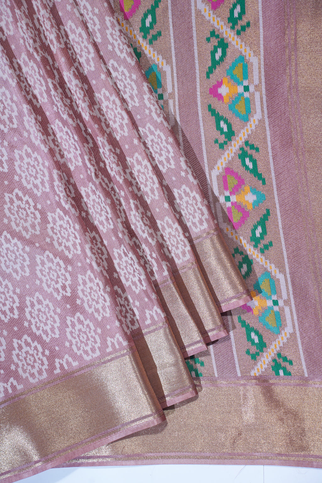 Pink Satin Georgette Saree with Intricate Patterns & Fancy Weave