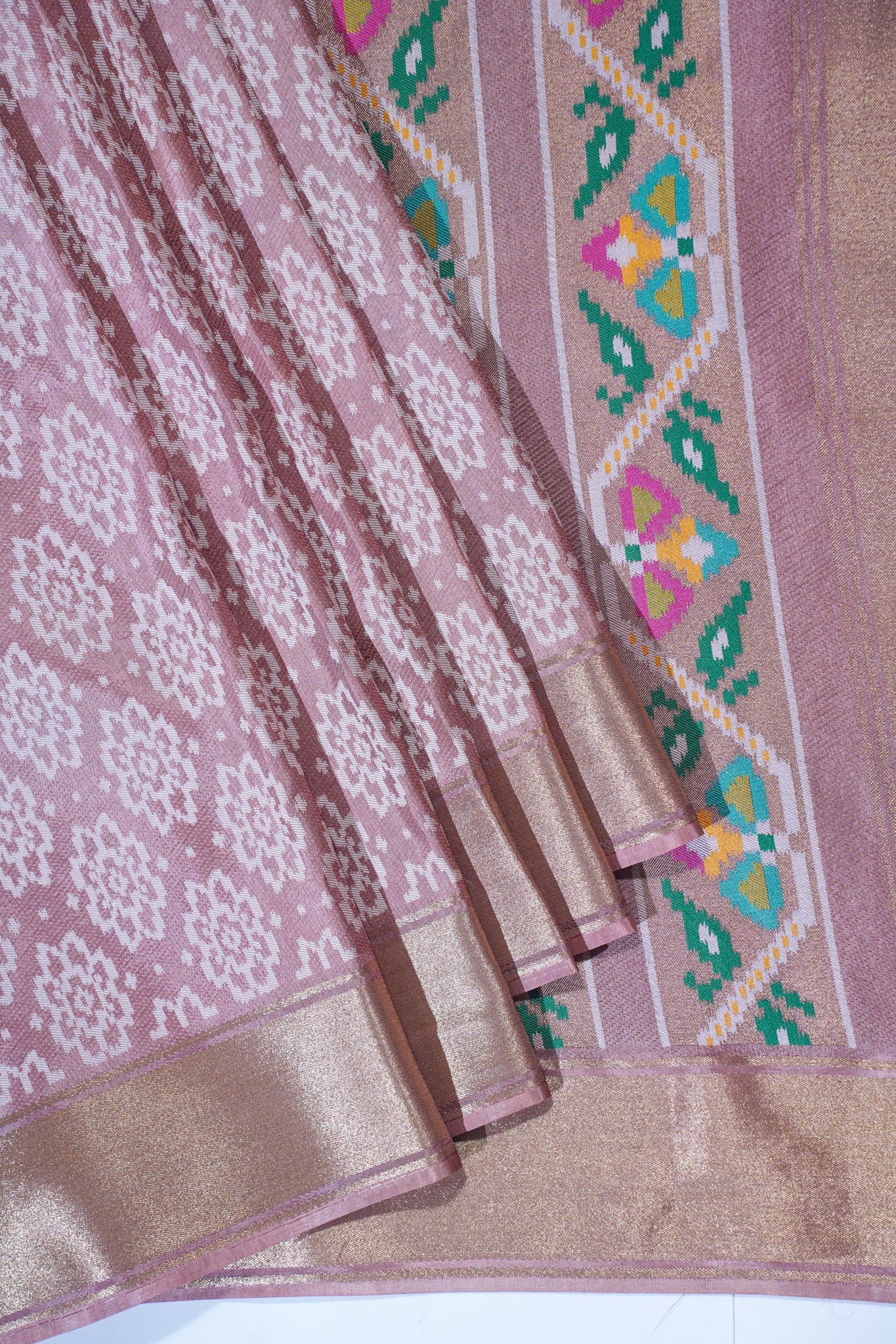 Pink Satin Georgette Saree with Intricate Patterns & Fancy Weave