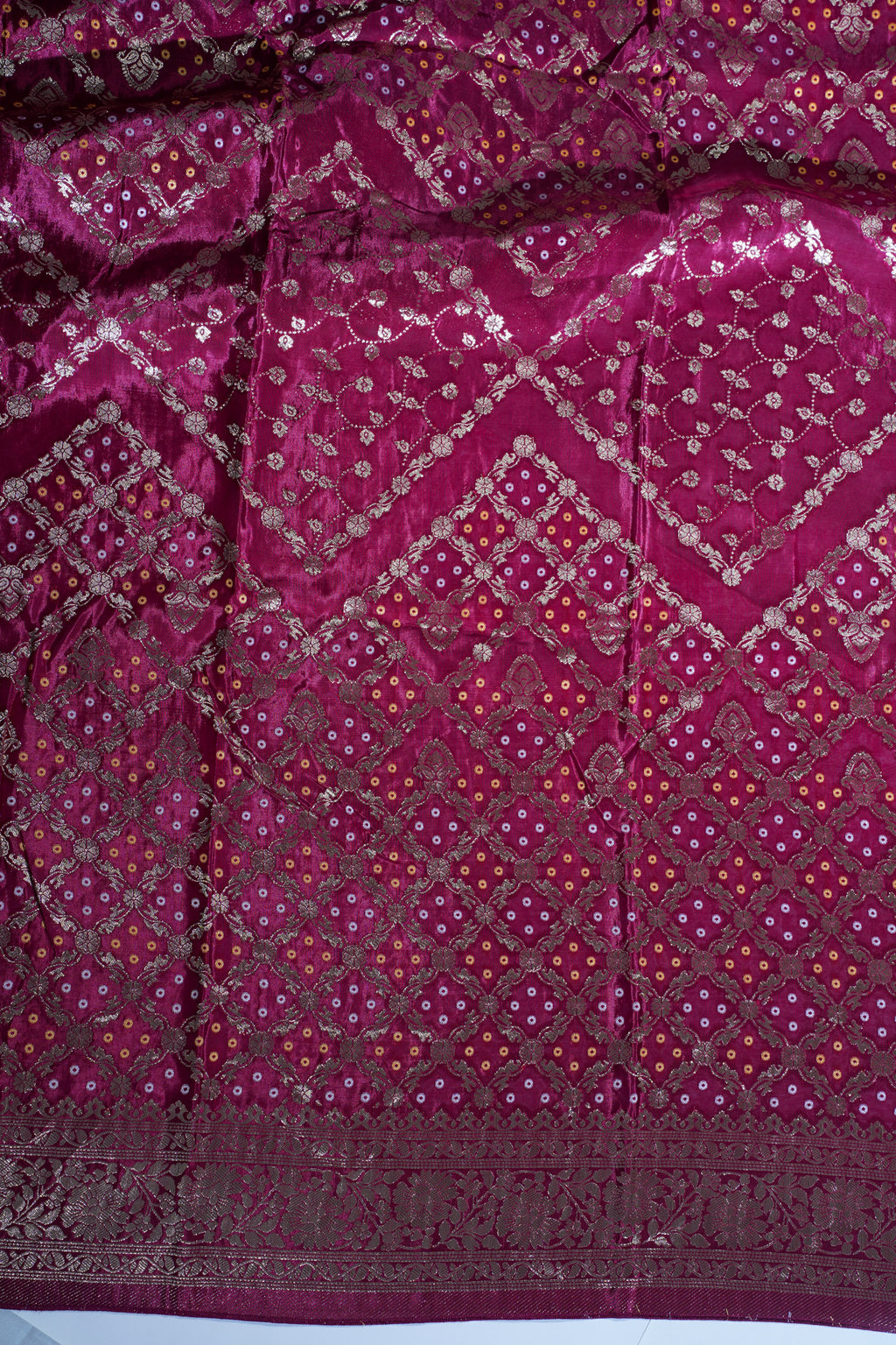 Pink Kora Satin Saree with Bandhani Weaving