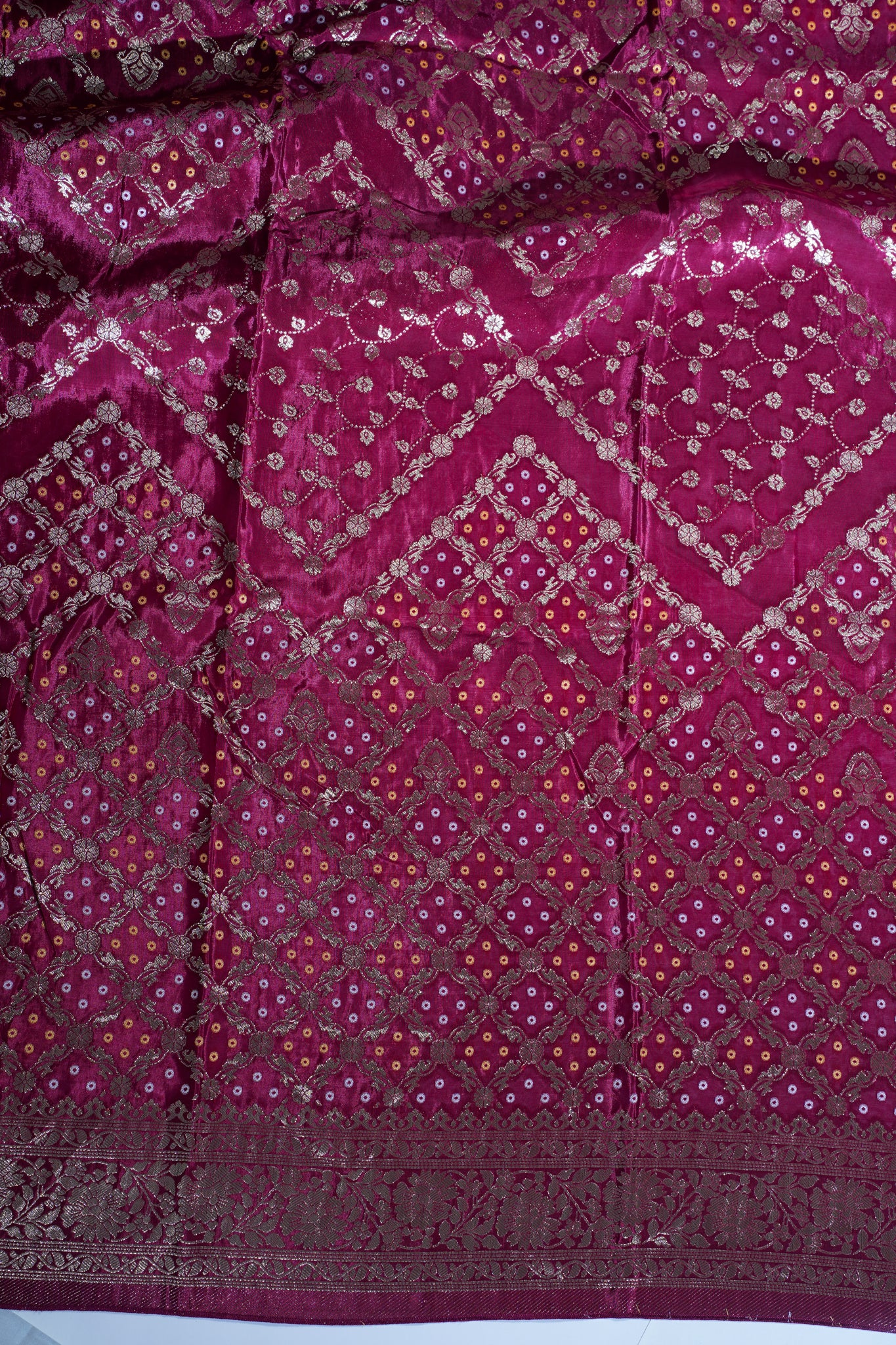 Pink Kora Satin Saree with Bandhani Weaving
