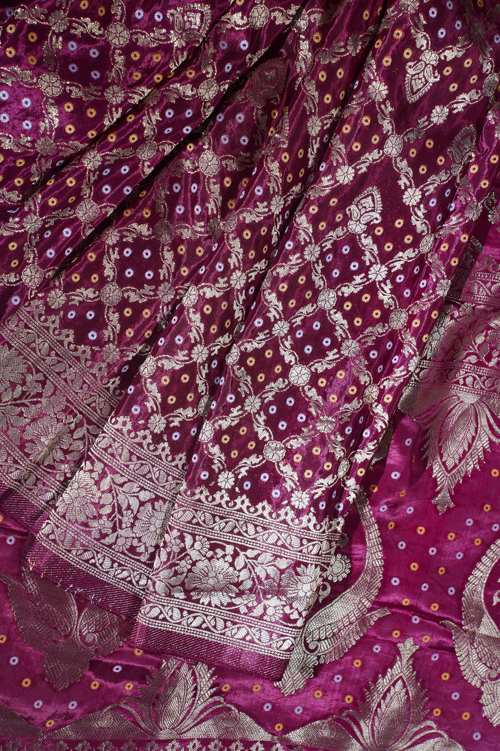 Pink Kora Satin Saree with Bandhani Weaving