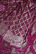 Pink Kora Satin Saree with Bandhani Weaving