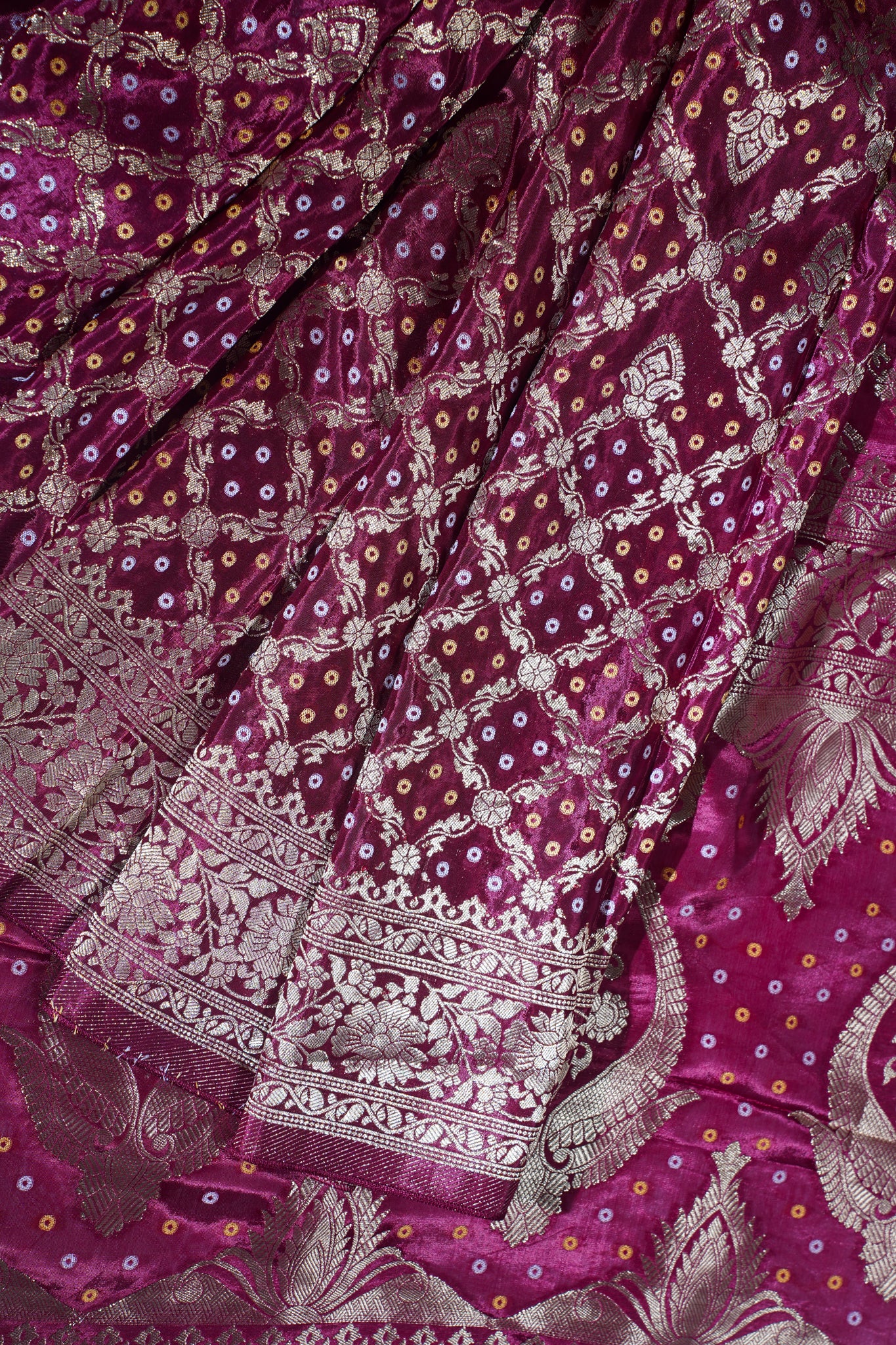 Pink Kora Satin Saree with Bandhani Weaving