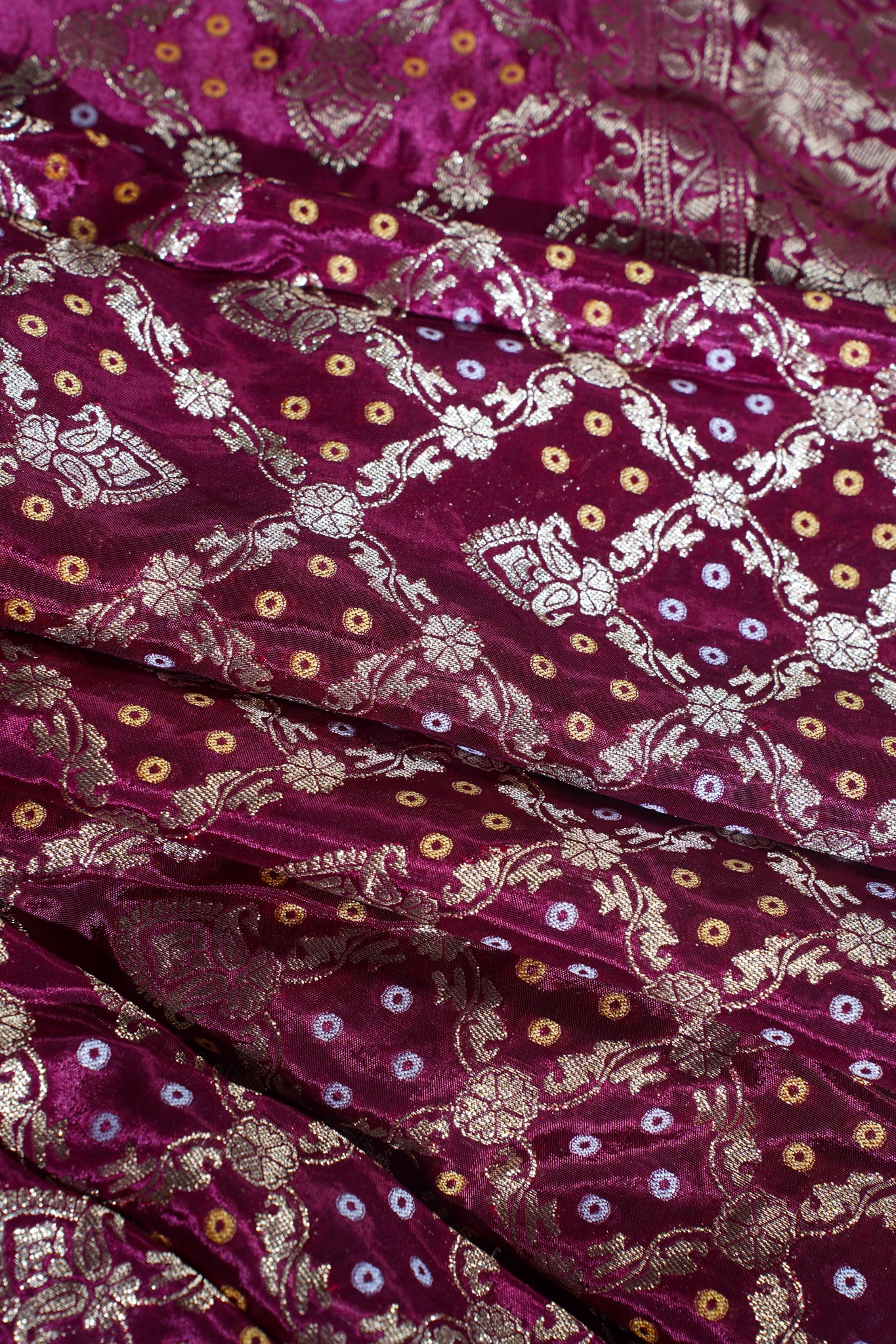 Pink Kora Satin Saree with Bandhani Weaving