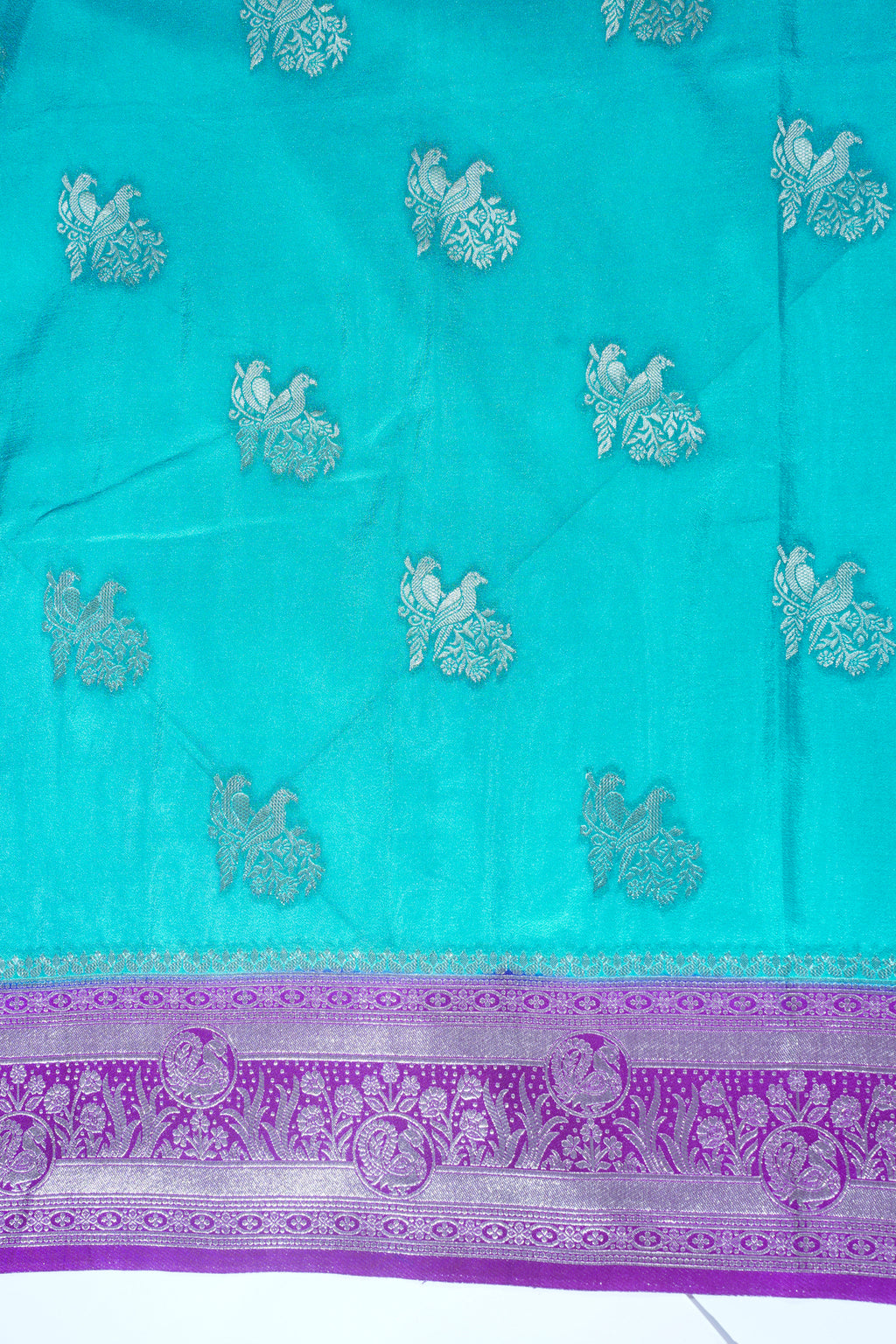 Blue Banarasi Georgette Saree with Purple Contrast Border