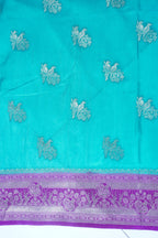 Blue Banarasi Georgette Saree with Purple Contrast Border