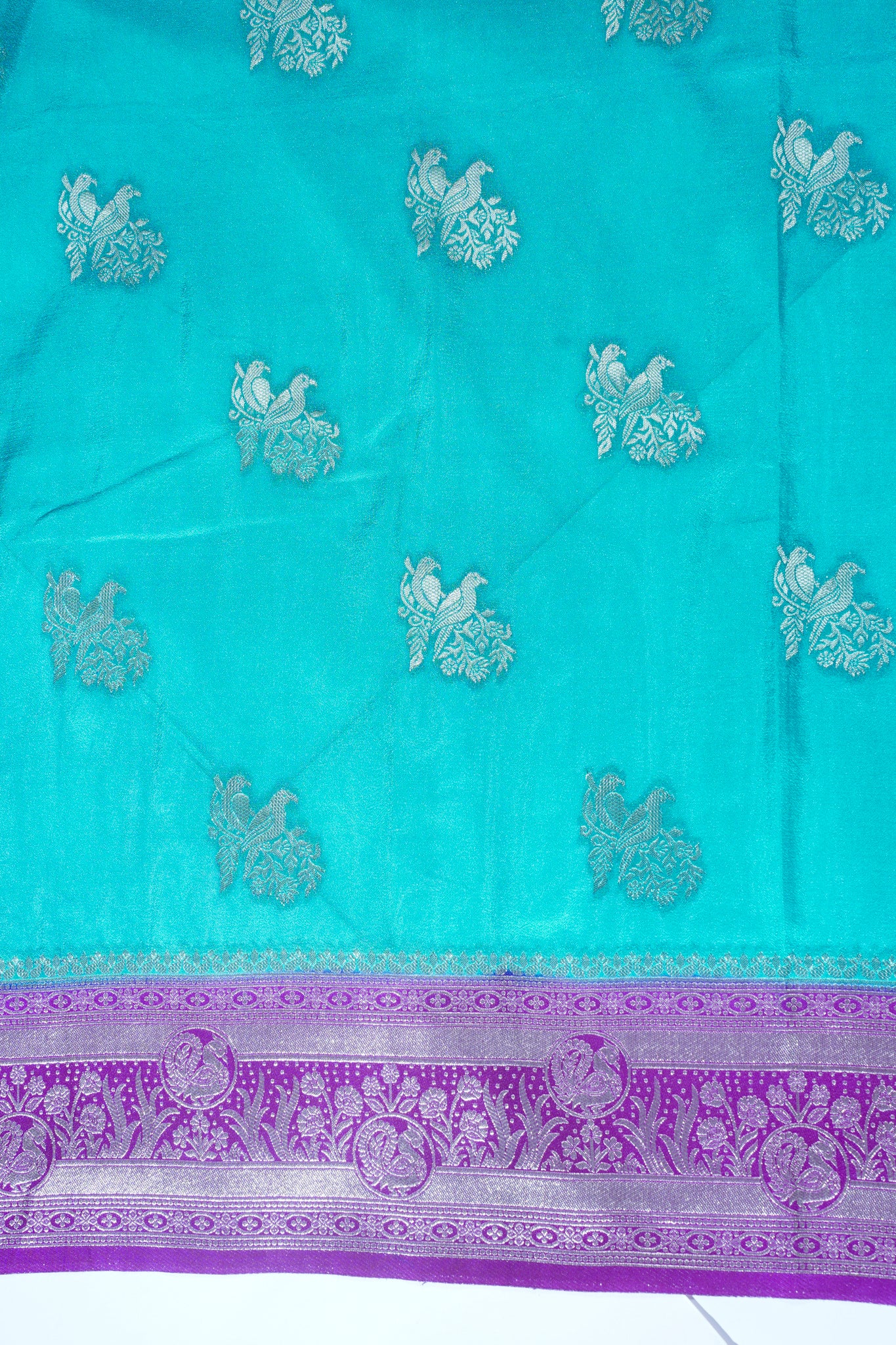 Blue Banarasi Georgette Saree with Purple Contrast Border