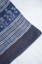 Blue Cotton Saree with Block Print
