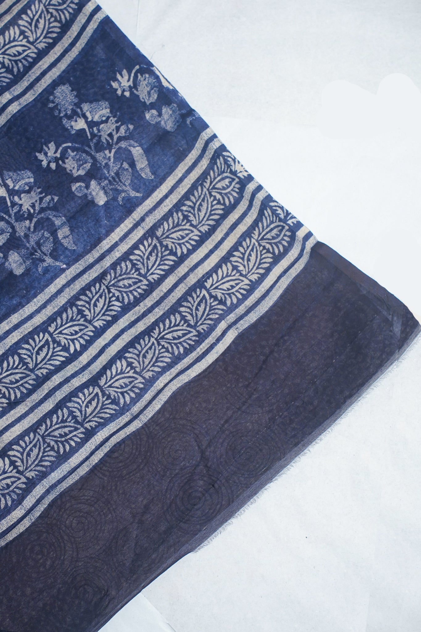 Blue Cotton Saree with Block Print