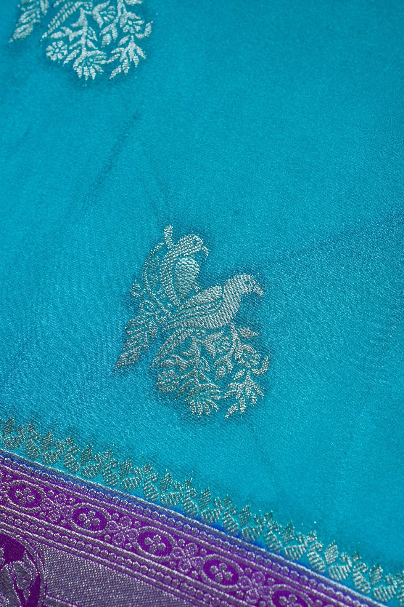 Blue Banarasi Georgette Saree with Purple Contrast Border