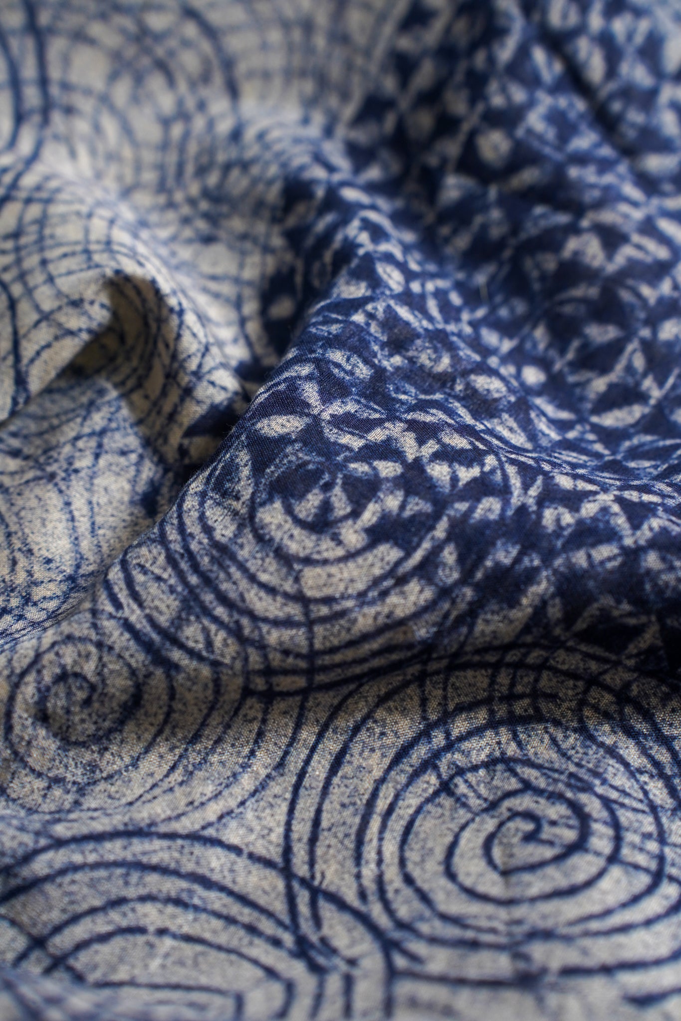 Blue Cotton Saree with Block Print