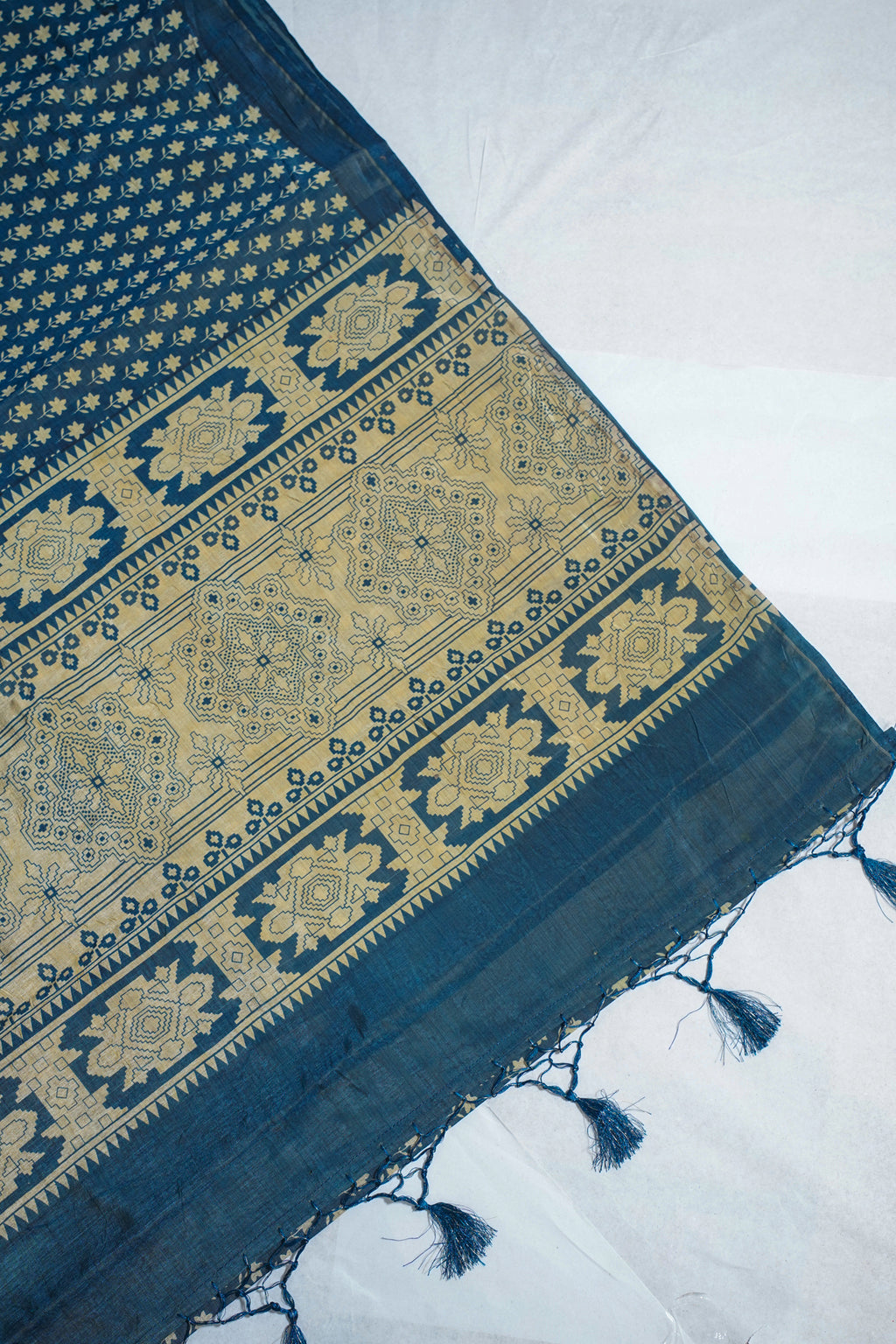 Blue Tussar Silk Saree with Kalamkari Print (Washable)