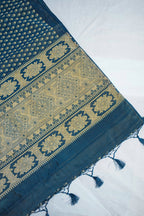Blue Tussar Silk Saree with Kalamkari Print (Washable)