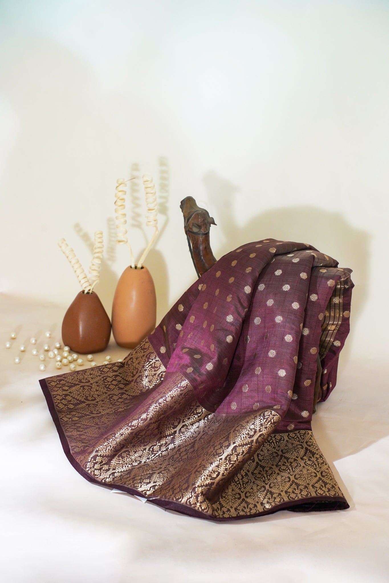 Purple Saree with Gold Patterned Weaving
