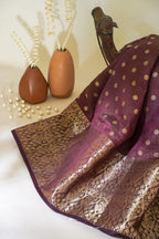 Purple Saree with Gold Patterned Weaving