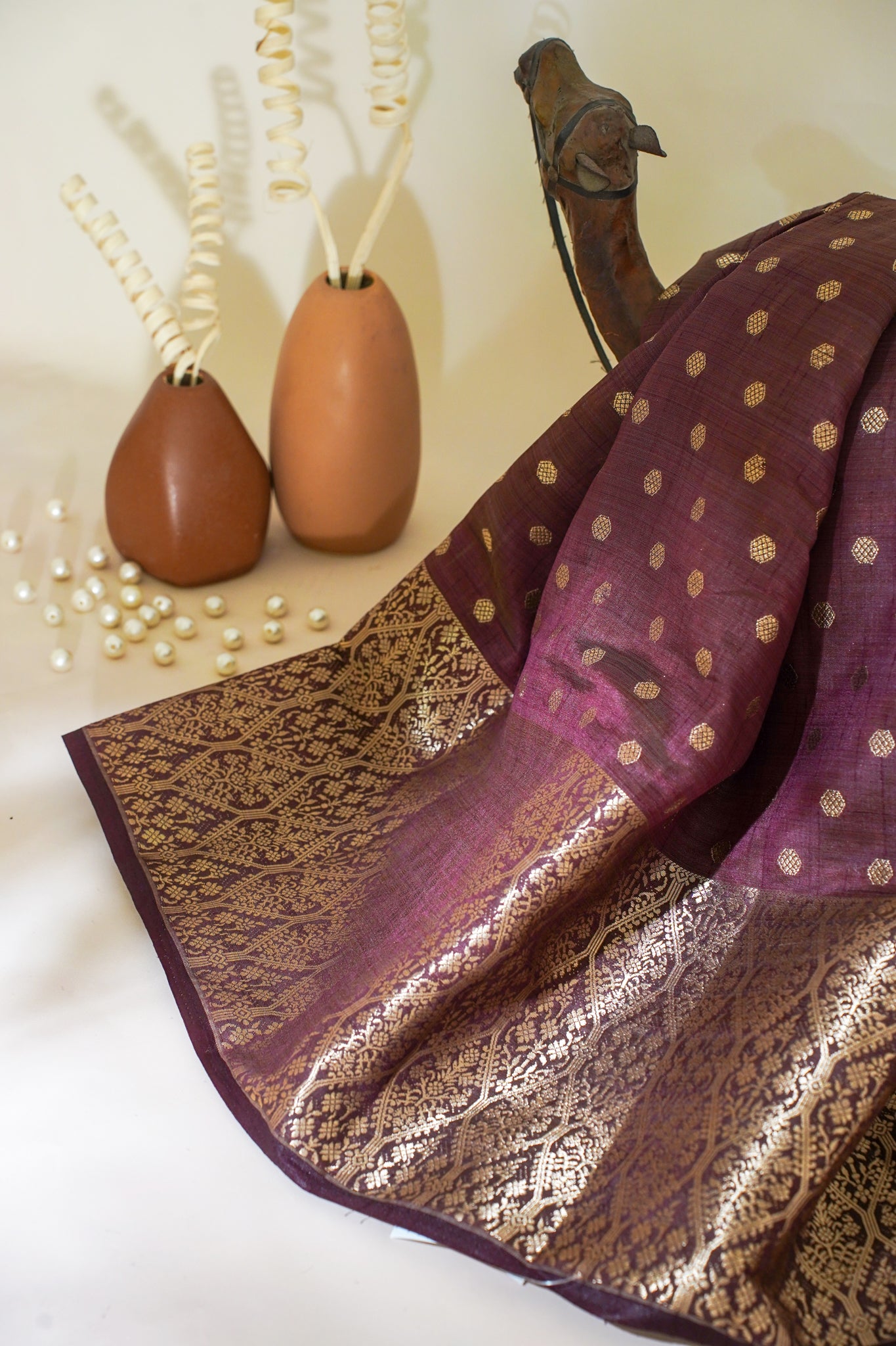 Purple Saree with Gold Patterned Weaving