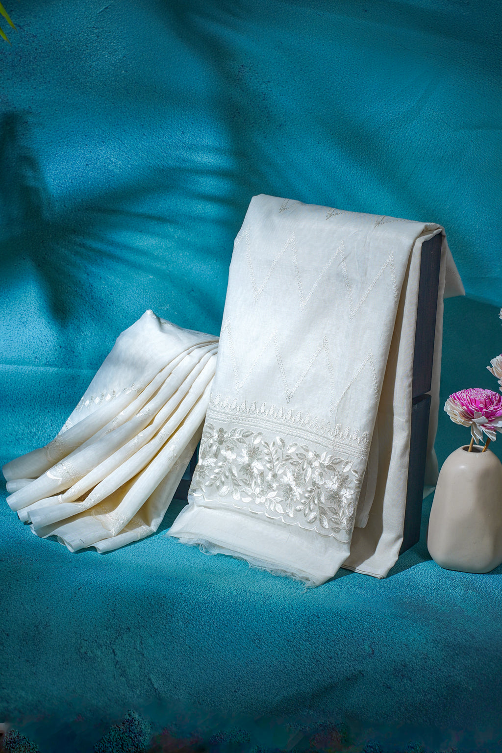 White Mul Cotton–Mul Chanderi Suit Set