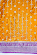 Orange Mushroo Silk Saree with Purple Border and Pallu