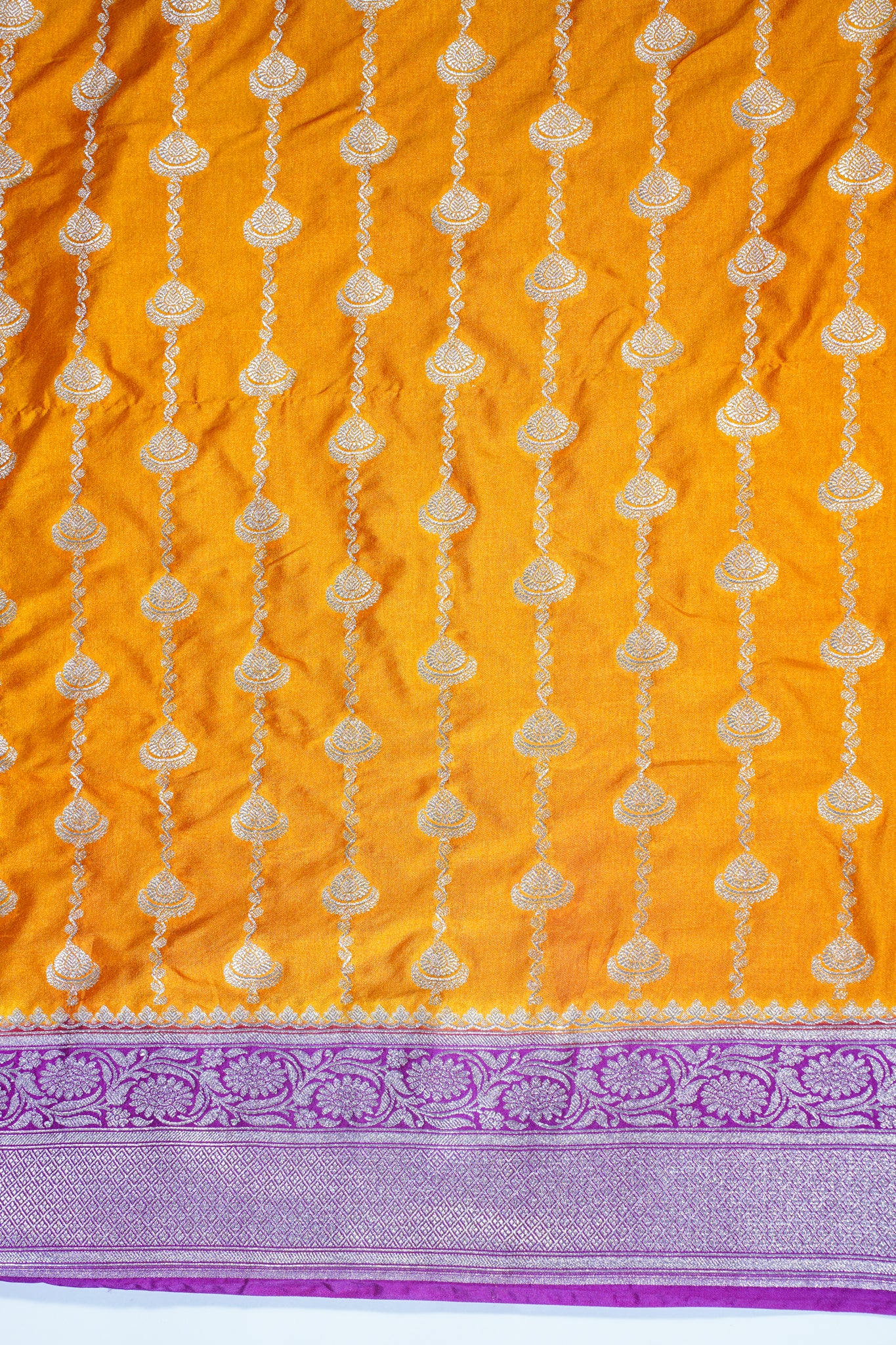 Orange Mushroo Silk Saree with Purple Border and Pallu