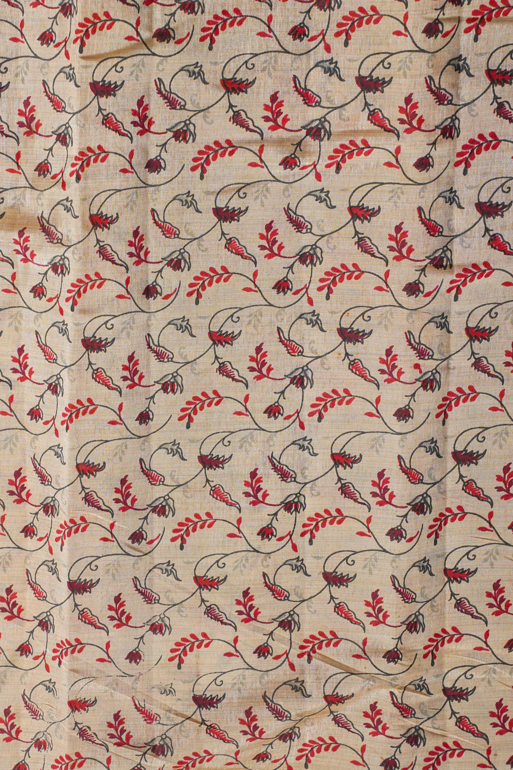 Cream Tussar Silk Saree with Pink Border & Kalamkari Print (Washable)
