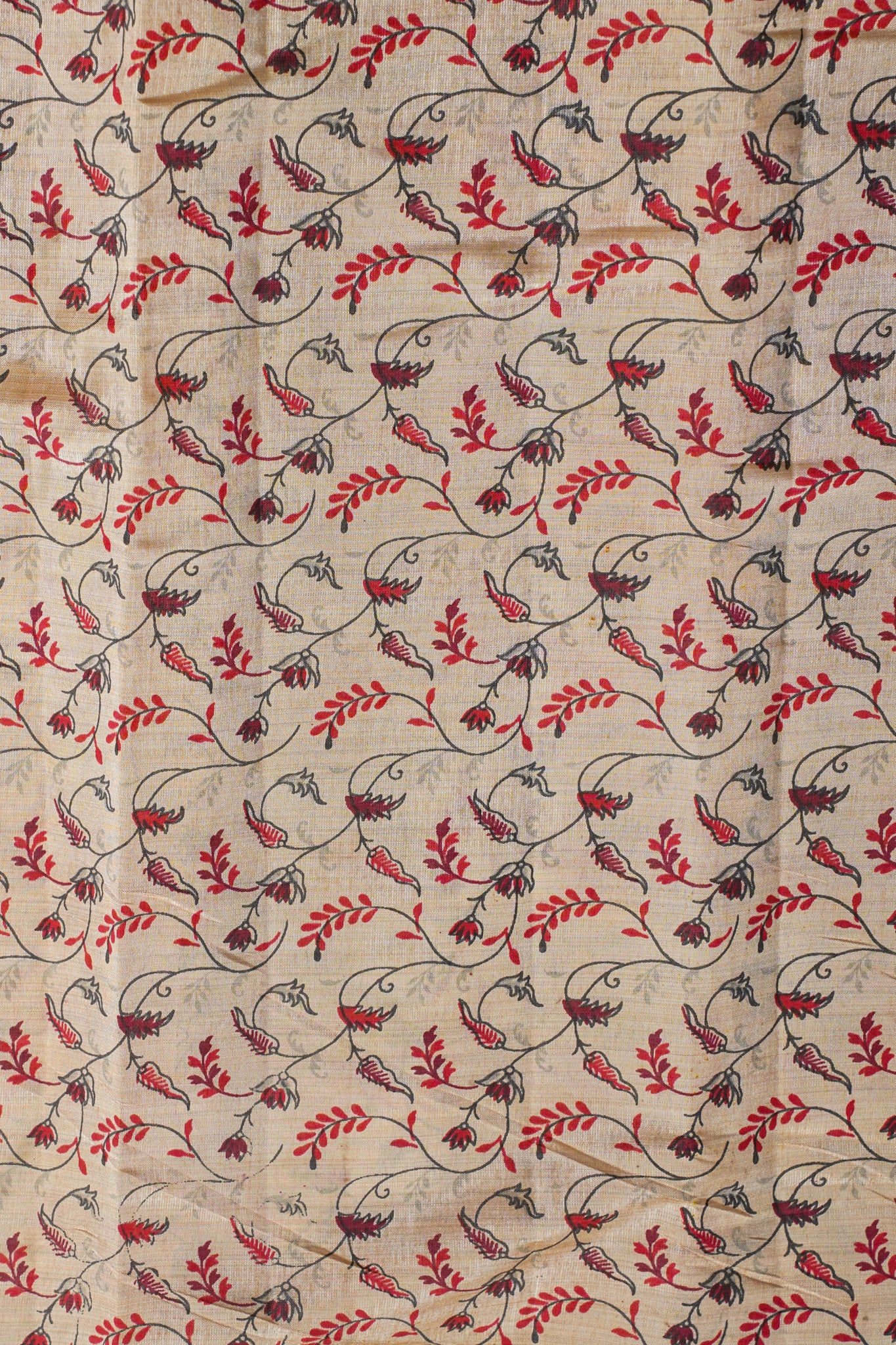 Cream Tussar Silk Saree with Pink Border & Kalamkari Print (Washable)