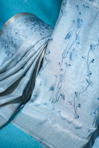 Pastel Blue Linen tissue Suit Set with embroidery
