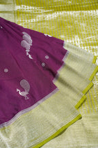 Purple Viscose Georgette Saree with Yellow Contrast Border