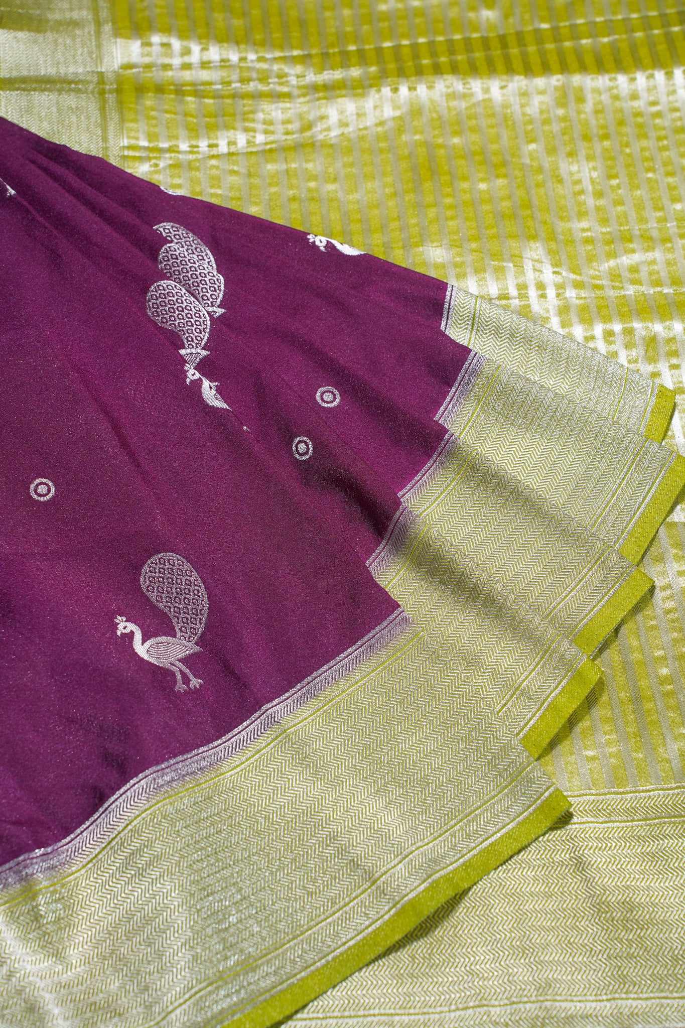 Purple Viscose Georgette Saree with Yellow Contrast Border