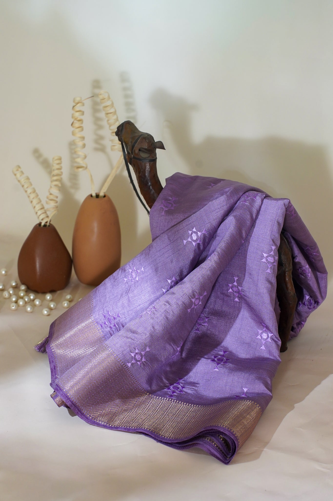 Purple Raw Tussar Saree with Buti Embroidery