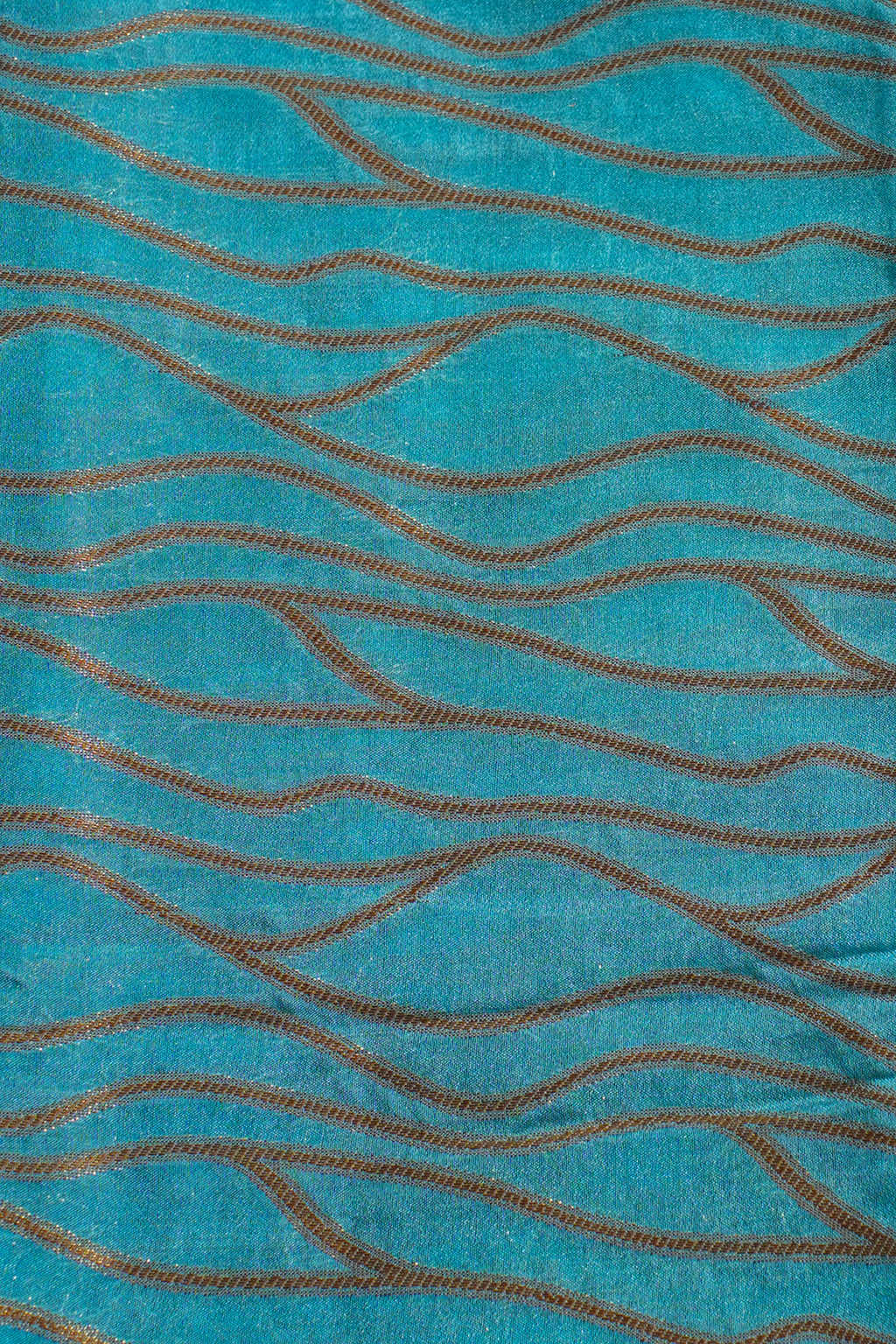 Teal Blue Pure Chiniya Silk Saree with Wavy Line Pattern