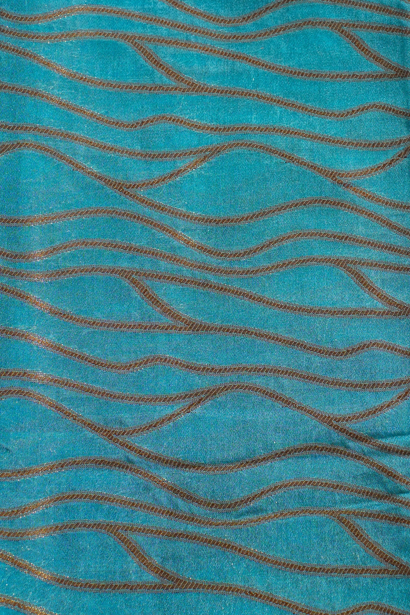 Teal Blue Pure Chiniya Silk Saree with Wavy Line Pattern