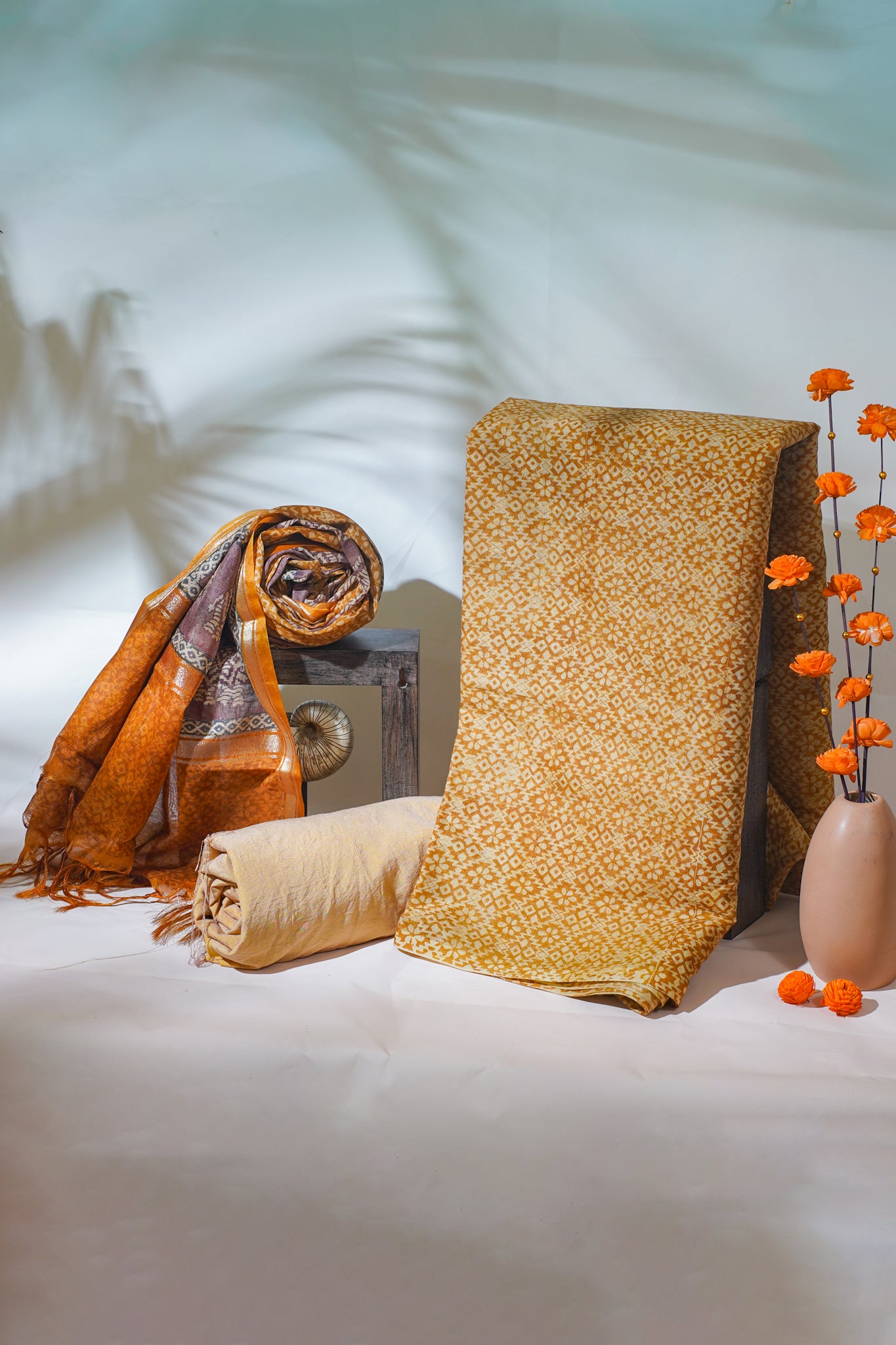 Mustard Yellow Mul Cotton–Mul Chanderi Suit Set