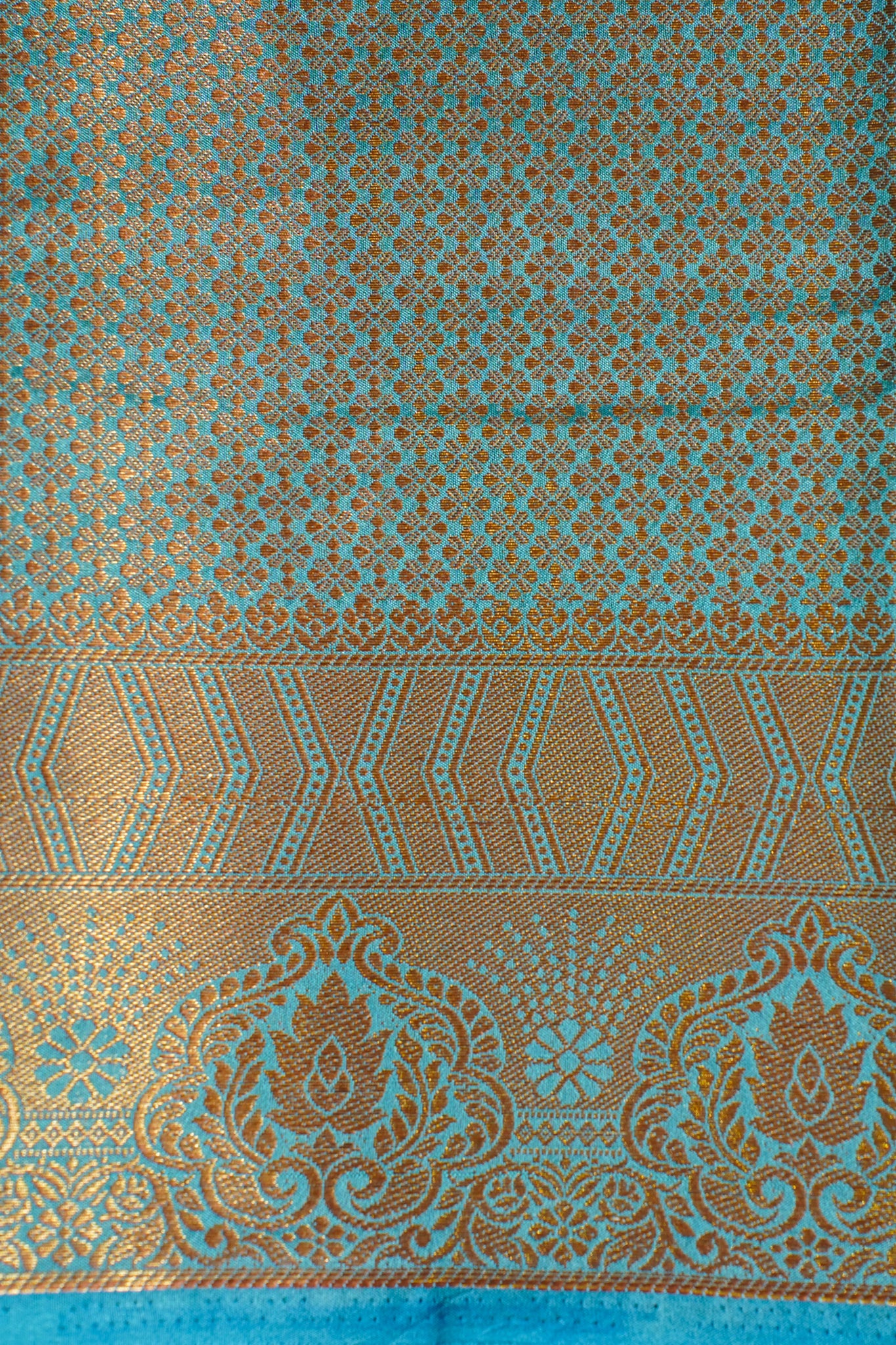 Teal Blue Pure Chiniya Silk Saree with Wavy Line Pattern