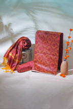 Rust Orange Cotton Suit Set Ikat Print