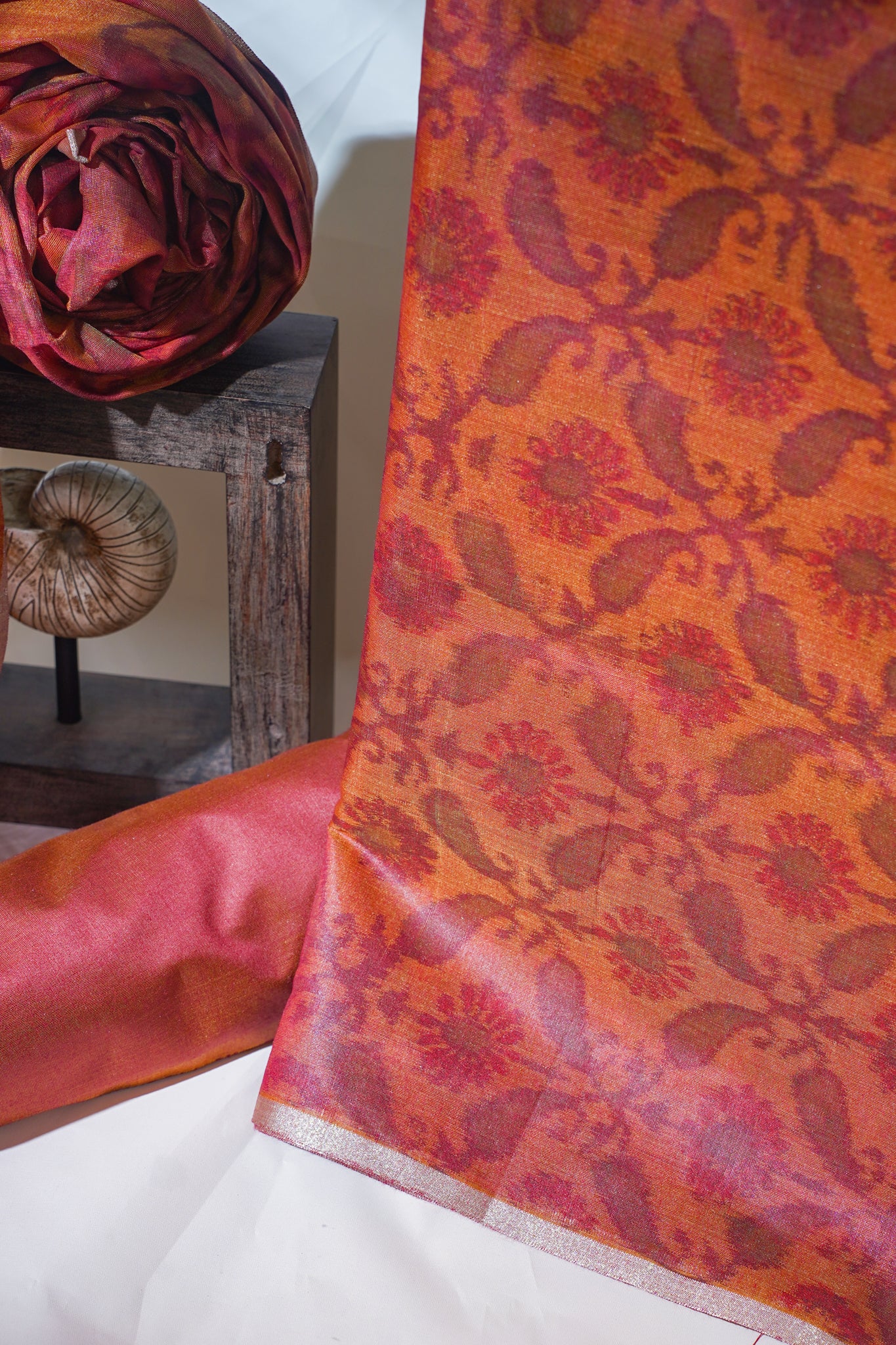 Rust Orange Cotton Suit Set Ikat Print