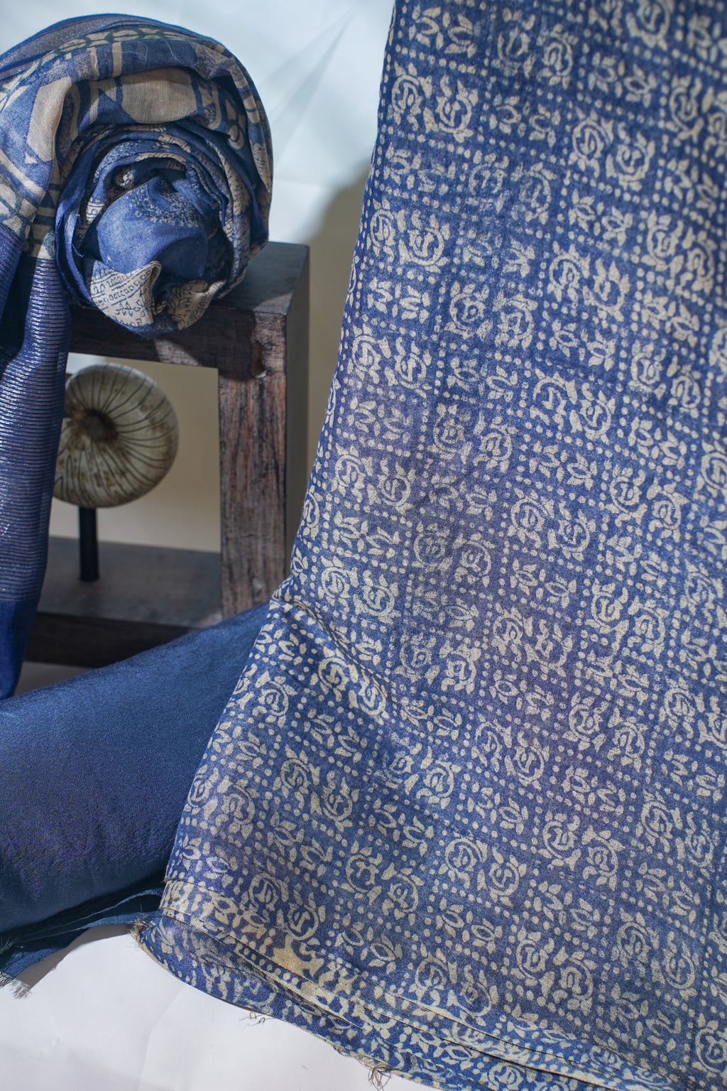 Deep Indigo Blue Mul Cotton–Mul Chanderi Suit Set