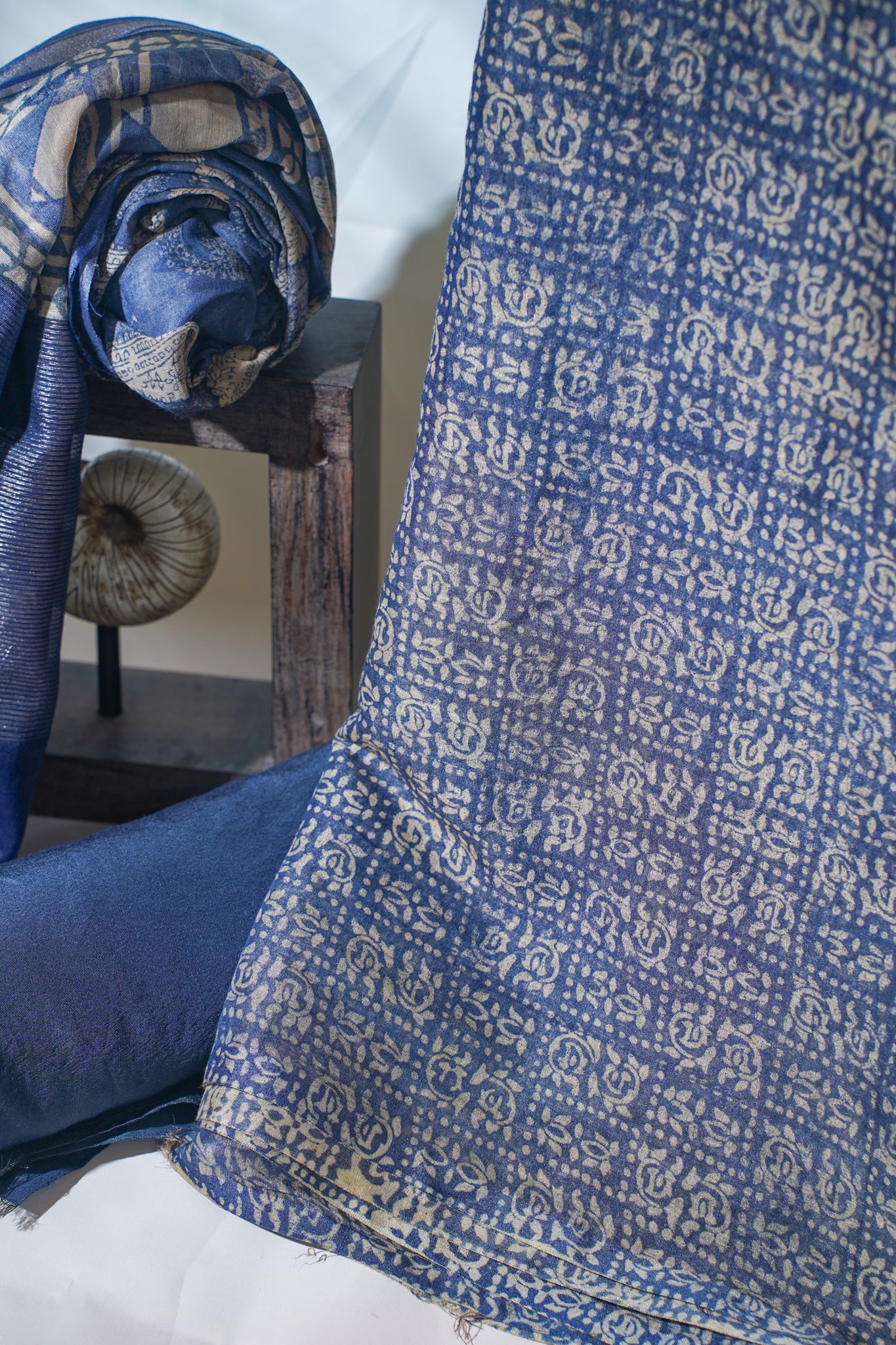 Deep Indigo Blue Mul Cotton–Mul Chanderi Suit Set