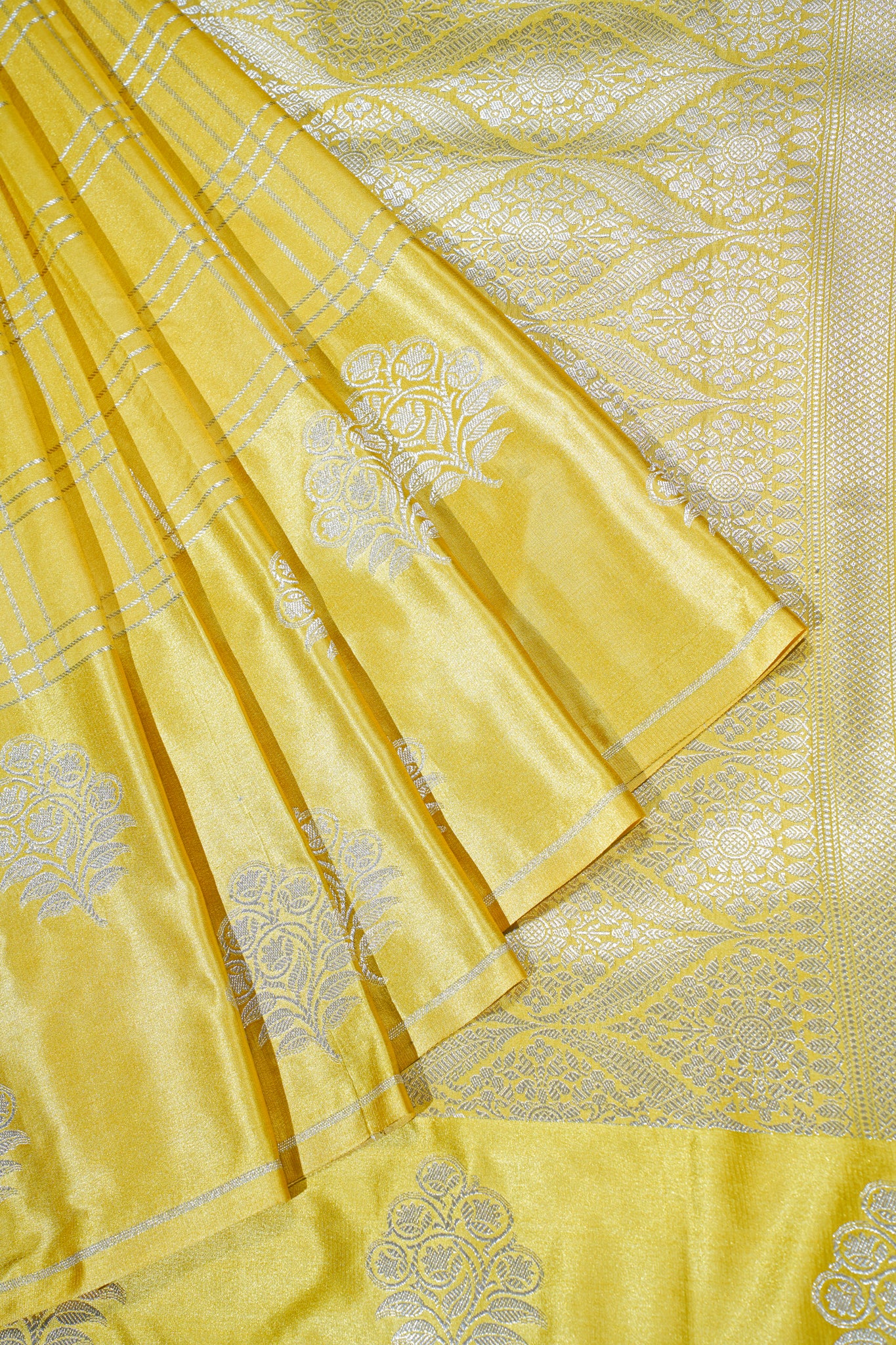 Golden Yellow Banarasi Mushroo Satin Saree