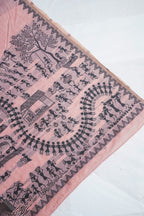 Pink Cotton Linen Weaving Saree with Black Patterns