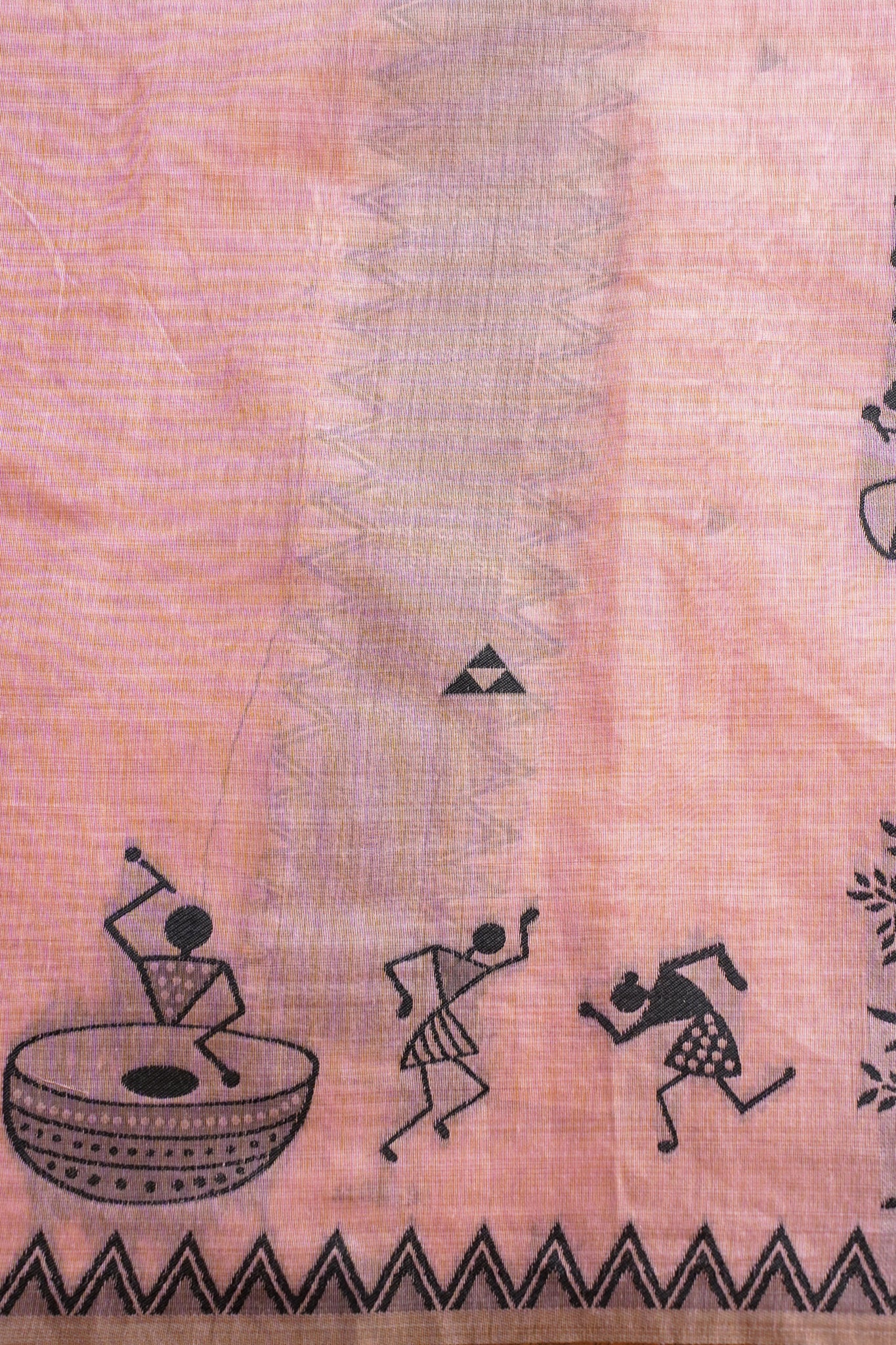 Pink Cotton Linen Weaving Saree with Black Patterns