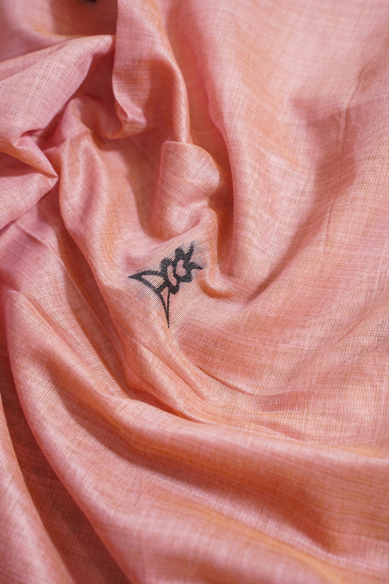 Pink Cotton Linen Weaving Saree with Black Patterns