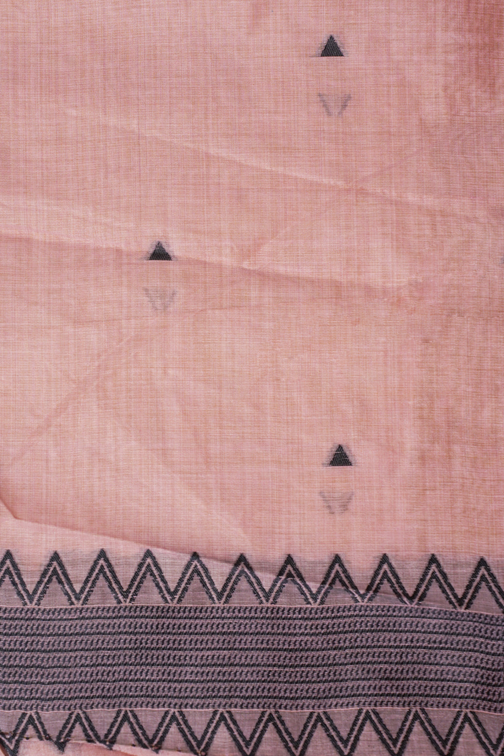 Pink Cotton Linen Weaving Saree with Black Patterns