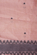 Pink Cotton Linen Weaving Saree with Black Patterns