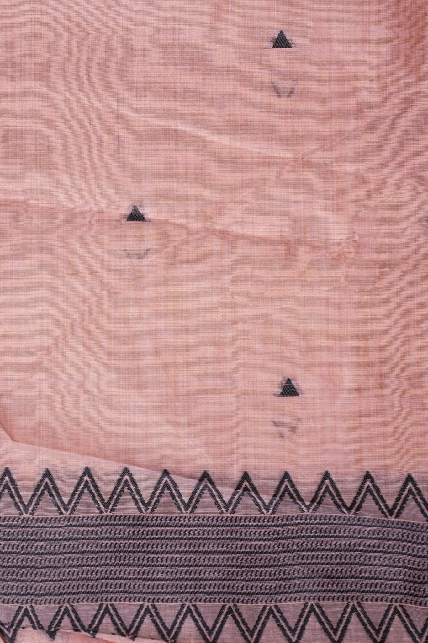 Pink Cotton Linen Weaving Saree with Black Patterns