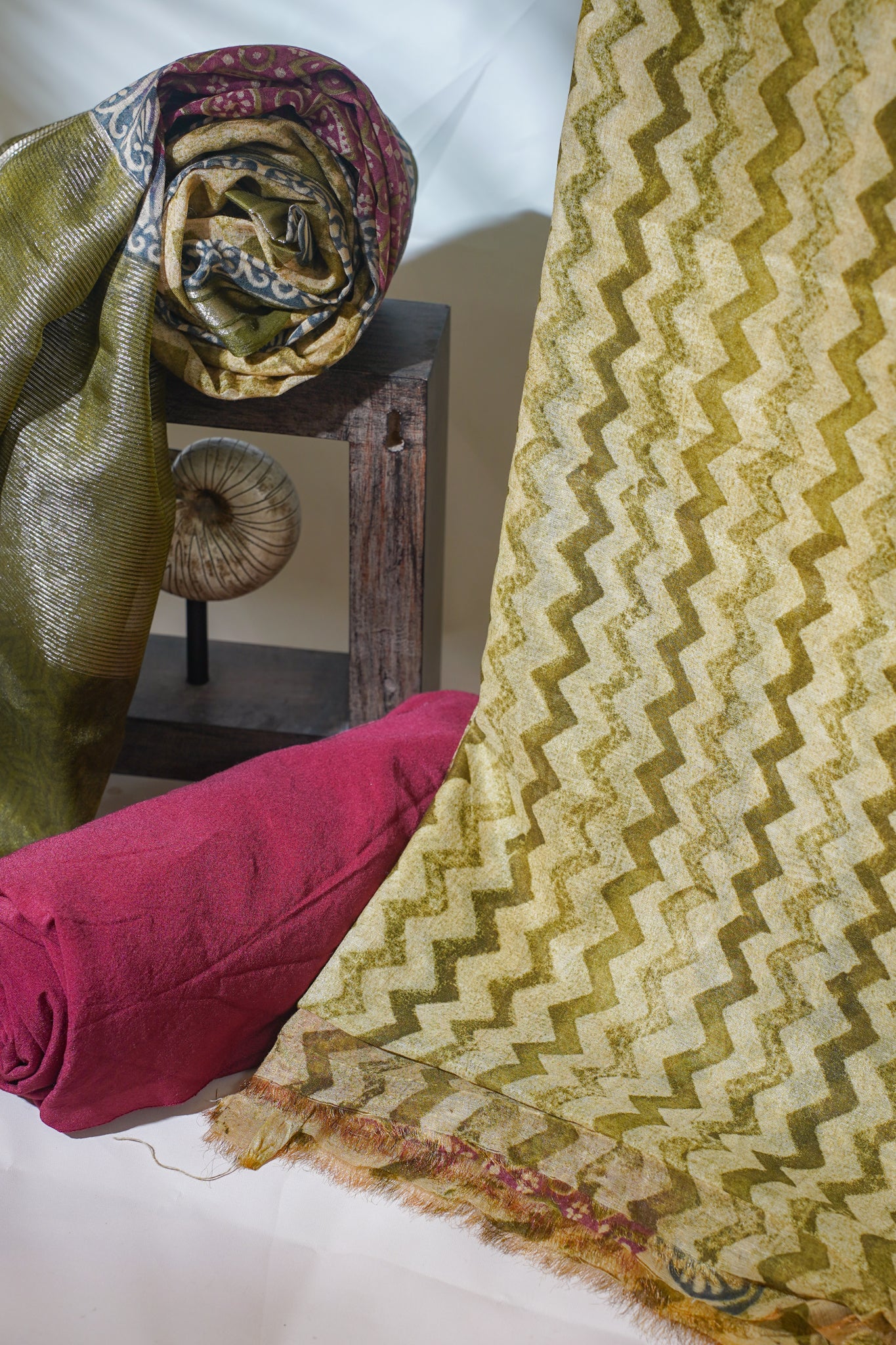 Olive Green Mul Cotton–Mul Chanderi Suit Set