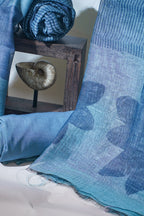 Blue Linen Cotton Suit Set with Bold Print
