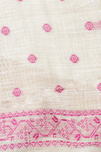 White Cotton Linen Weaving Saree with Pink Geometric Patterns