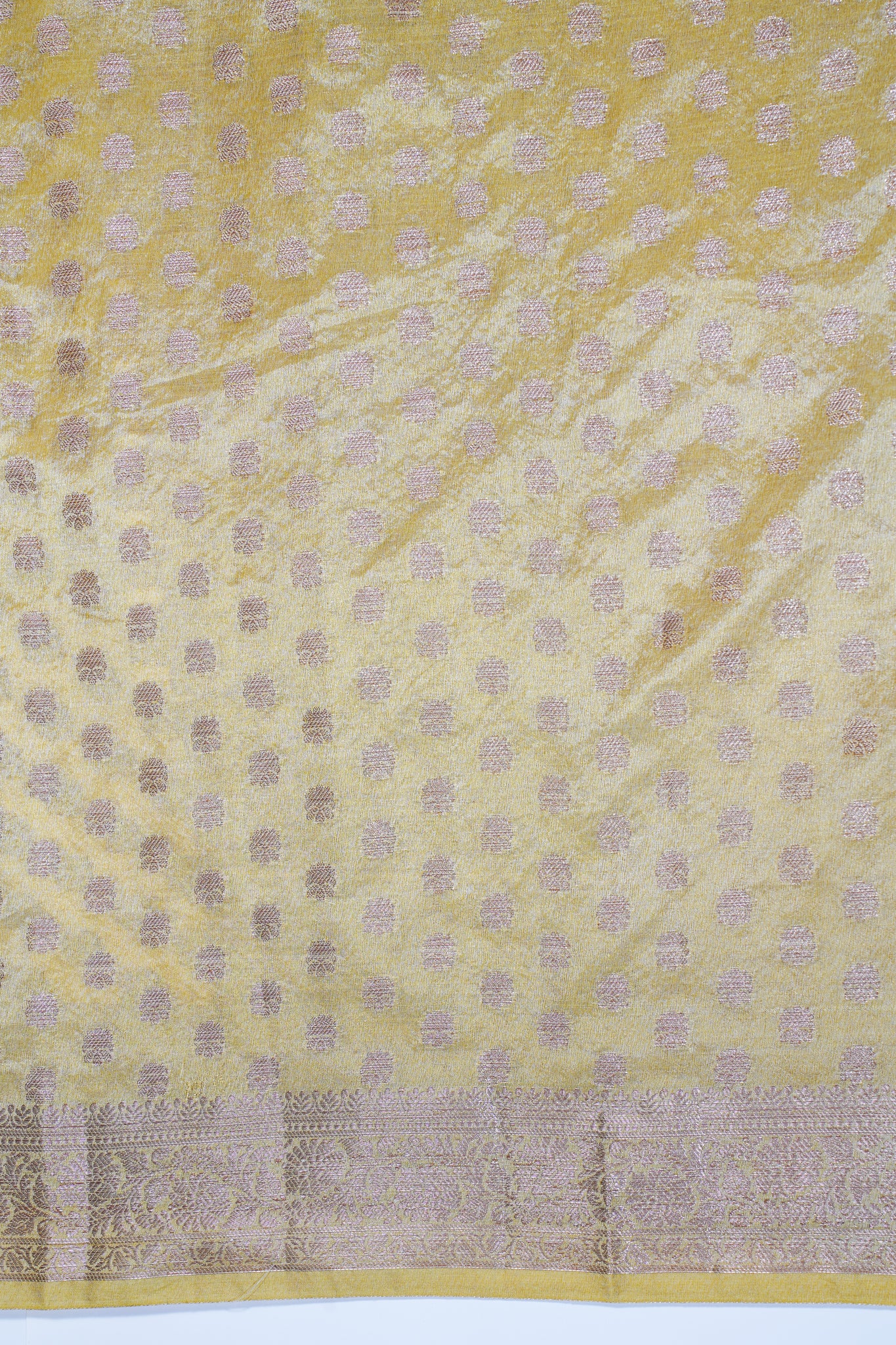 Golden Pure Chiniya Silk Saree with Antique Zari Border
